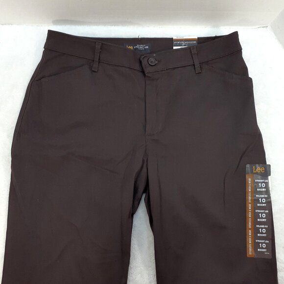 Lee Effortless Wash & Wear Pants 10 Short Relaxed Fit Straight Leg Dk Brown NWT - Picture 6 of 13